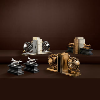 Bookend Globe set of 2 nickel finish polished brass