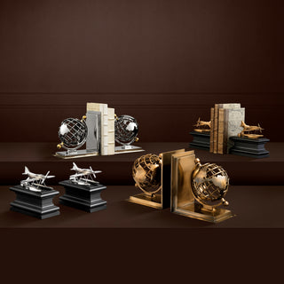 Bookend Globe set of 2 antique brass finish