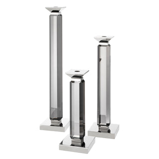 Candle Holder Livia nickel finish smoke crystal glass set of 3
