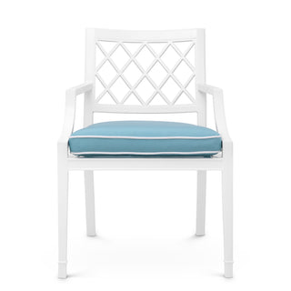 Outdoor Dining Chair Paladium with arm white sunbrella mineral blue