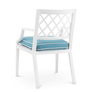 Outdoor Dining Chair Paladium with arm white sunbrella mineral blue