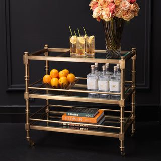 Trolley Alexia vintage brass finish bevelled clear glass
