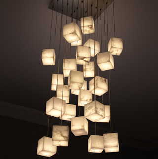 Chandelier Duboce antique brass finish alabaster