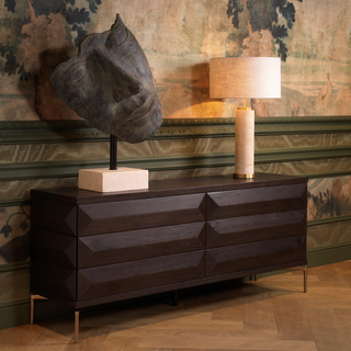 Drawer Dresser Denver mocha oak veneer brushed brass finish