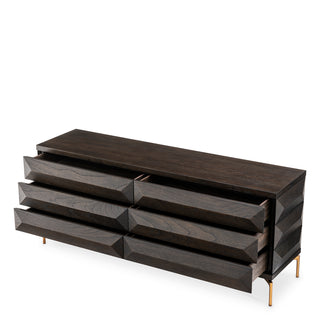 Drawer Dresser Denver mocha oak veneer brushed brass finish
