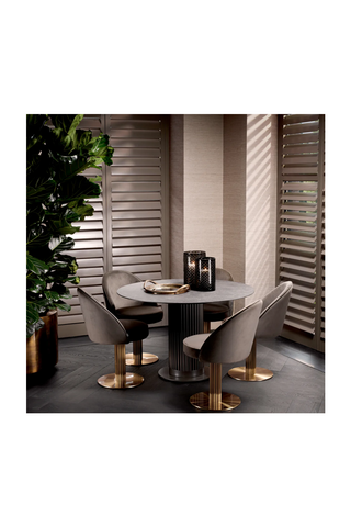 Outdoor Dining Table Volterra Round bronze finish grey ceramic