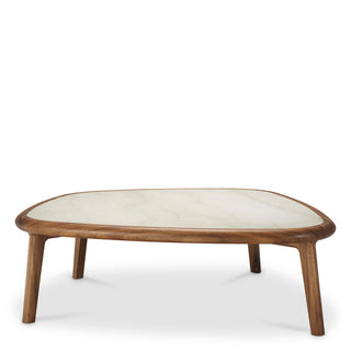 Coffee Table Wilma mahogany wood caramel finish beige marble
