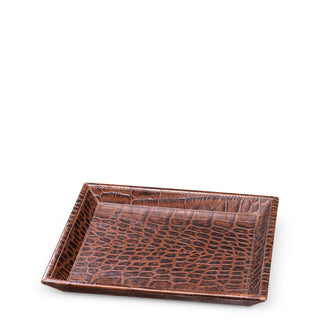 Desk Tray Scaleo croco embossed antique brown leather set of 2