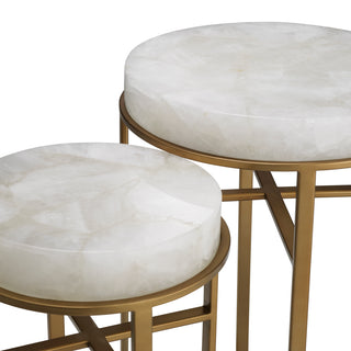 Side Table Hoxton vintage brass finish rock crystal set of 2