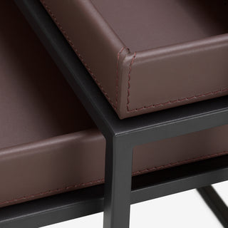 Side Table Léonard faux leather dark brown black finish set of 3