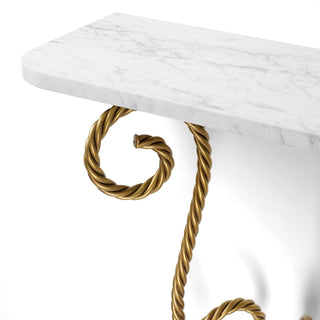 Wall Console Table Kingsley vintage brass finish marble top