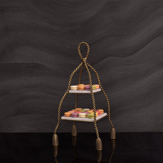 Cake Stand Vanelle vintage brass finish white marble