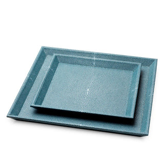 Desk Tray Scaleo faux blue shagreen set of 2
