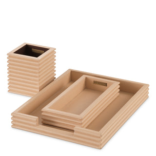 Desk Set Elvane tan leather set of 3