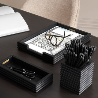 Desk Set Elvane black leather set of 3