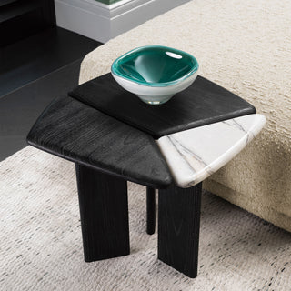 Side Table Brinton charcoal grey crown solid wood white marble