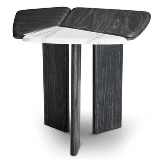 Side Table Brinton charcoal grey crown solid wood white marble