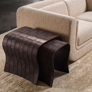 Side Table Marcello dark brown faux leather set of 2
