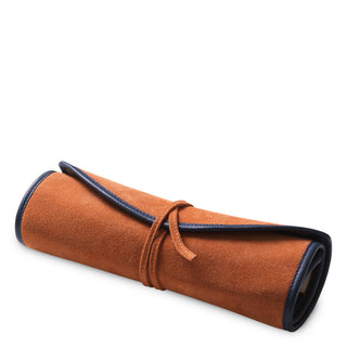 Backgammon Travel Set Monte Lago blue leather orange suede