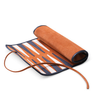 Backgammon Travel Set Monte Lago blue leather orange suede