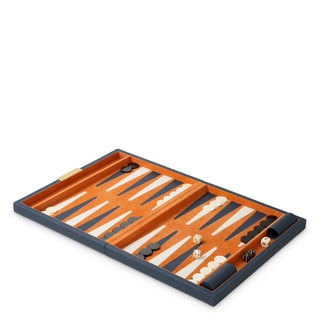 Backgammon Gift Set South Shore blue leather orange suede