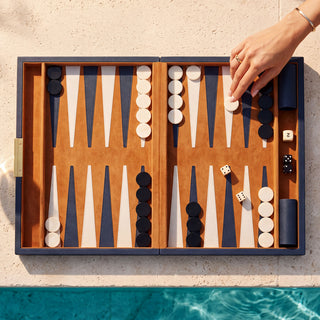 Backgammon Gift Set South Shore blue leather orange suede