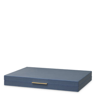 Backgammon Gift Set South Shore blue leather orange suede