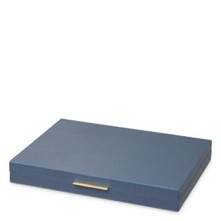 Backgammon Gift Set South Shore blue leather orange suede