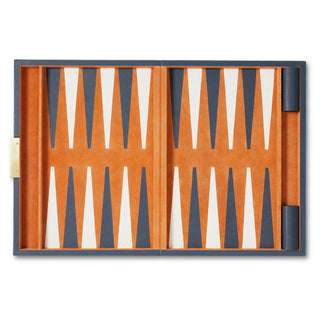 Backgammon Gift Set South Shore blue leather orange suede