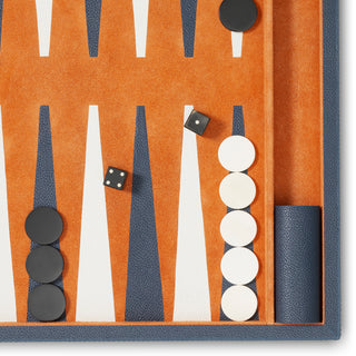 Backgammon Gift Set South Shore blue leather orange suede