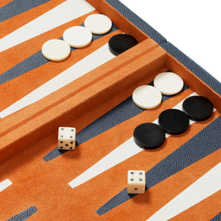 Backgammon Gift Set South Shore blue leather orange suede