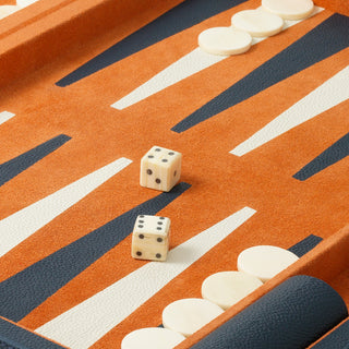 Backgammon Gift Set South Shore blue leather orange suede
