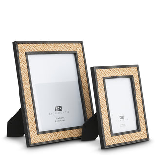 Picture Frame Taos black leather natural rattan set of 2