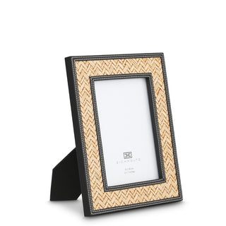 Picture Frame Taos black leather natural rattan set of 2