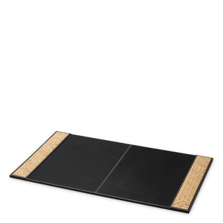 Desk Blotter Taos black leather natural rattan