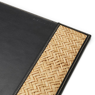 Desk Blotter Taos black leather natural rattan