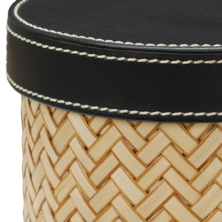 Desk set Taos black leather natural rattan set of 2