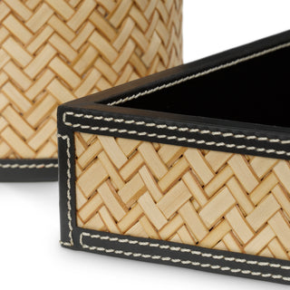 Desk set Taos black leather natural rattan set of 2