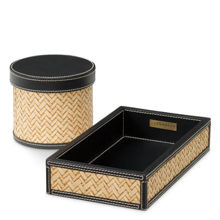 Desk set Taos black leather natural rattan set of 2