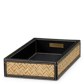 Desk set Taos black leather natural rattan set of 2