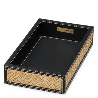 Desk set Taos black leather natural rattan set of 2