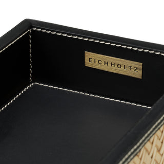 Desk set Taos black leather natural rattan set of 2