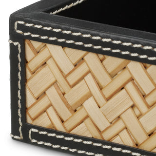 Desk set Taos black leather natural rattan set of 2
