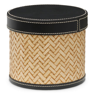 Desk set Taos black leather natural rattan set of 2