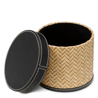 Desk set Taos black leather natural rattan set of 2
