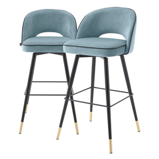 Black-Legged Bar Stools (2) Cliff Savona blue velvet