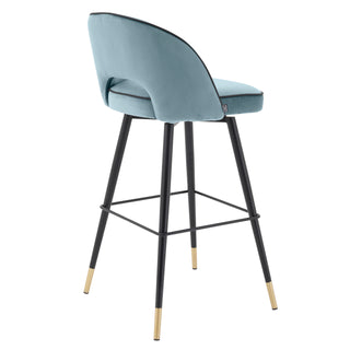 Black-Legged Bar Stools (2) Cliff Savona blue velvet