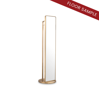 Floor Mirror Novo with coatrack brushed brass finish