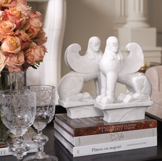 Object Sphinx white marble set of 2